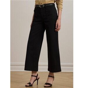 Lauren Ralph Lauren Black Stretch Chino Wide Leg Cropped Pants High Rise 16
